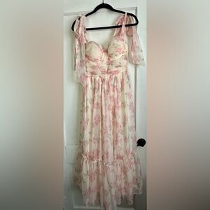 Floral Pink Tie-Shoulder Maxi Dress